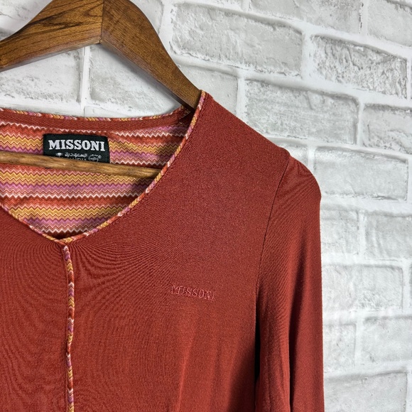 Missoni Saudia Rustic Orange Modal Blend Long Sleeve T-Shirt Top Womens S / M - Picture 2 of 9